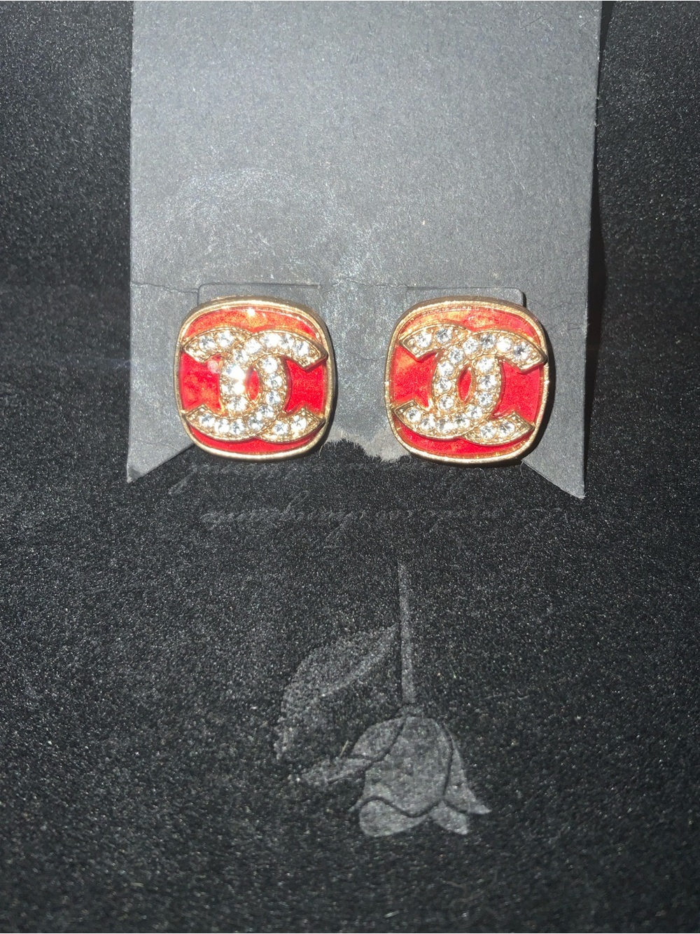 Red and Gold Crystal Square Clip-On Earrings
